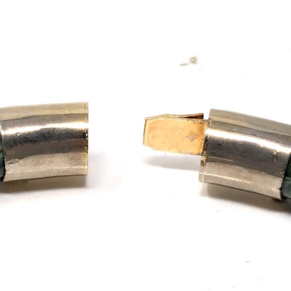 Vintage spinach green nephrite jade hinged bracelet Gold Plate sz 7.5 - Picture 14 of 15